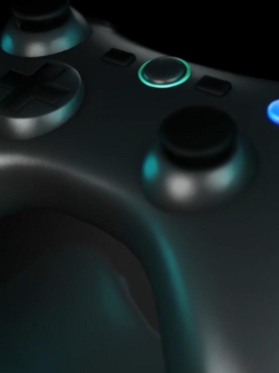 3D-Render eines Gamecontrollers in türkisem Licht